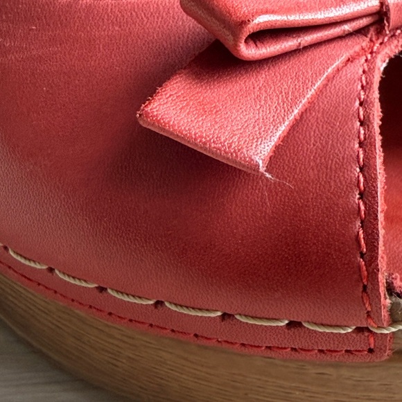 Women's Leather Red Peep Toe Shoes Lasocki wedges platforms size 7.5 - Picture 5 of 10